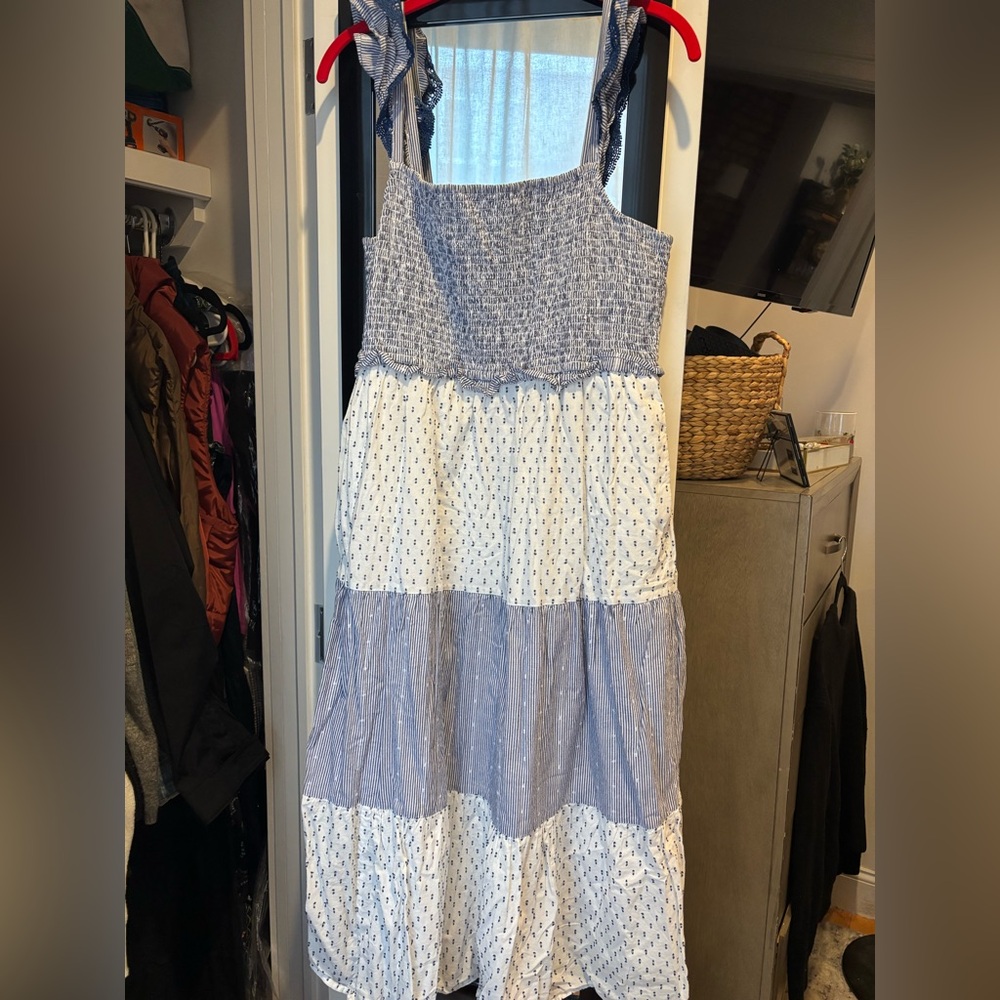 J. Crew Blue and White Midi Dress
